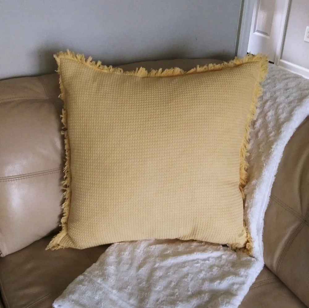EnVogue waffle pillow‎ yellow fringed accent pillow